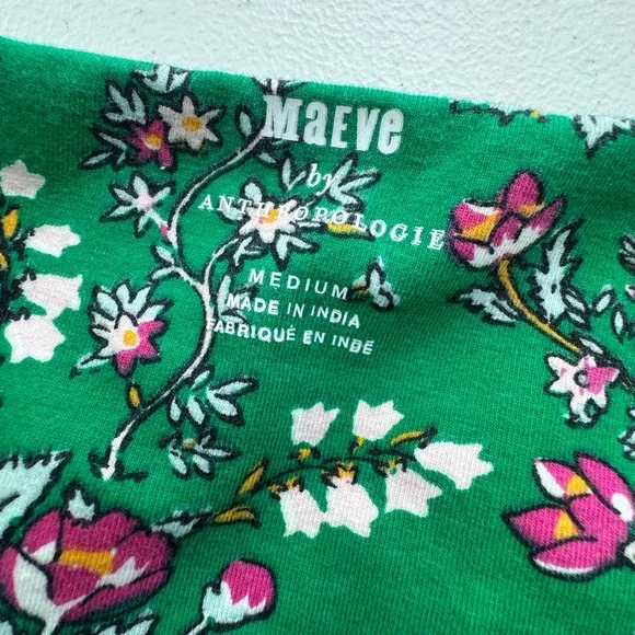 Maeve Anthropologie Green Floral Smocked Boho Halter Crop Top Size Medium - Picture 5 of 7